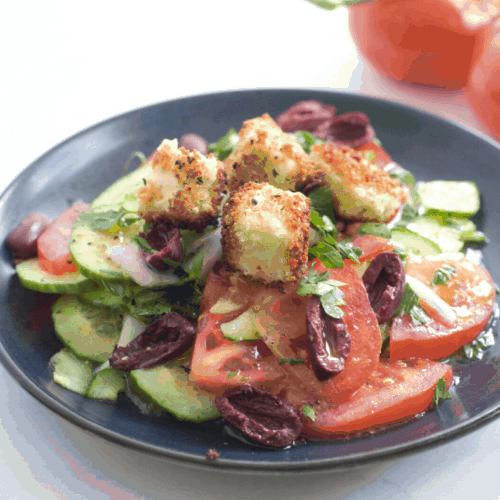 Greek Salad with Crispy Feta Croutons