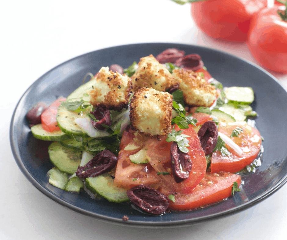 Greek Salad with Crispy Feta Croutons