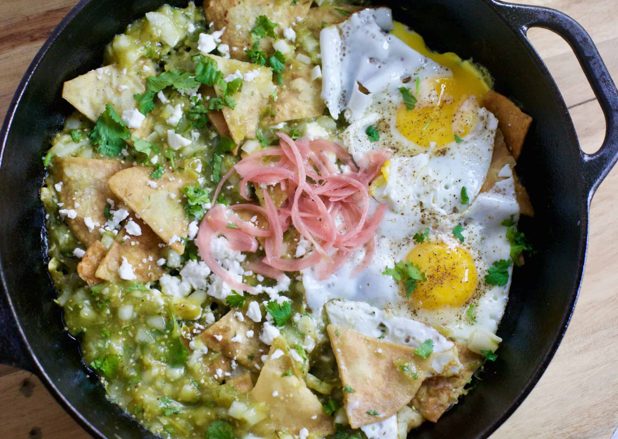 Green Chilaquiles with Fried Eggs